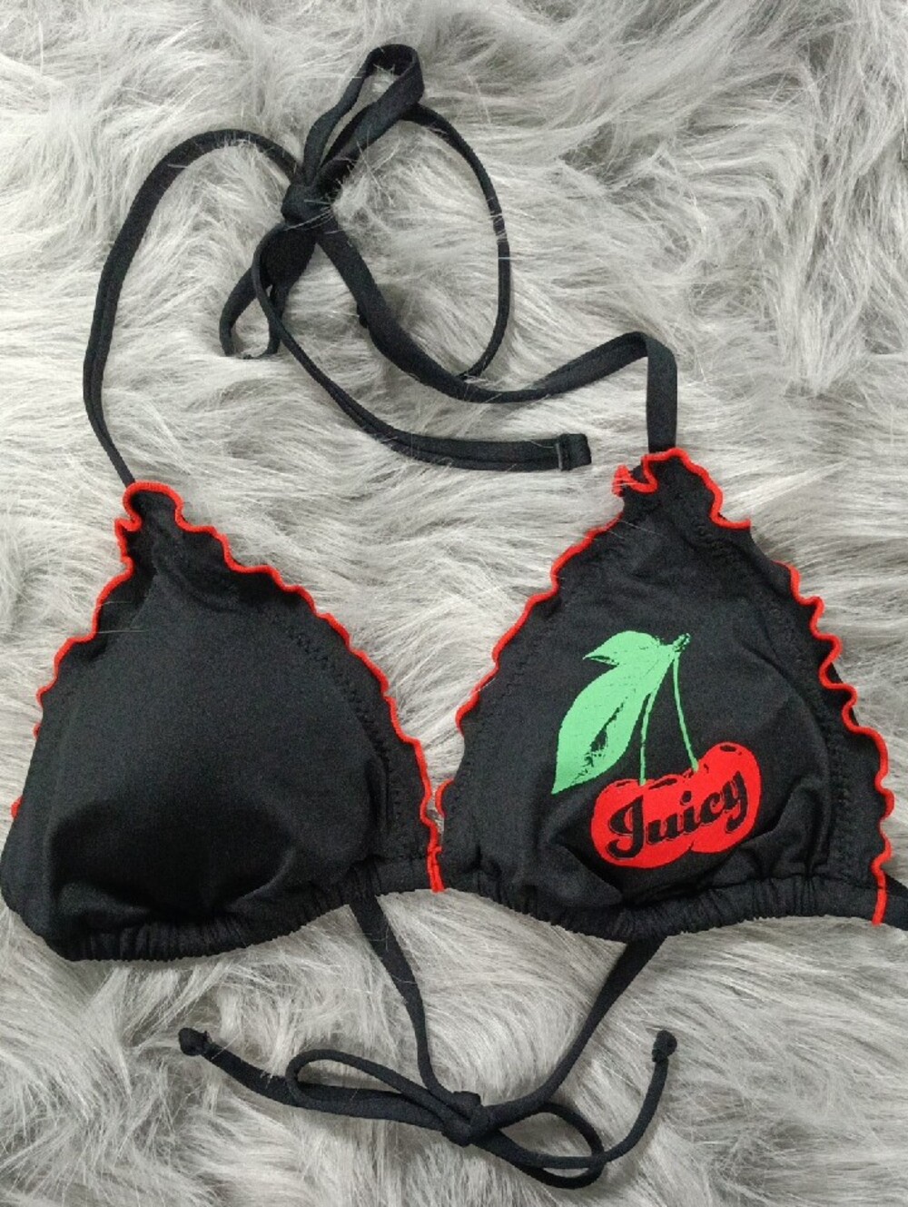 Juicy Couture Black Bikini with Red Trim and Cherry Patch - Picture 2 of 10
